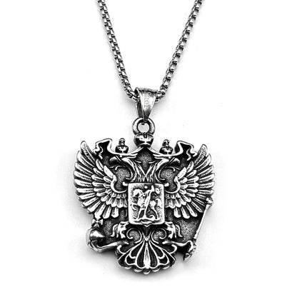 Women Men Silver Color Stainless Steel Russian Double-Headed Eagle National Emblem Symbol Pendant Necklace