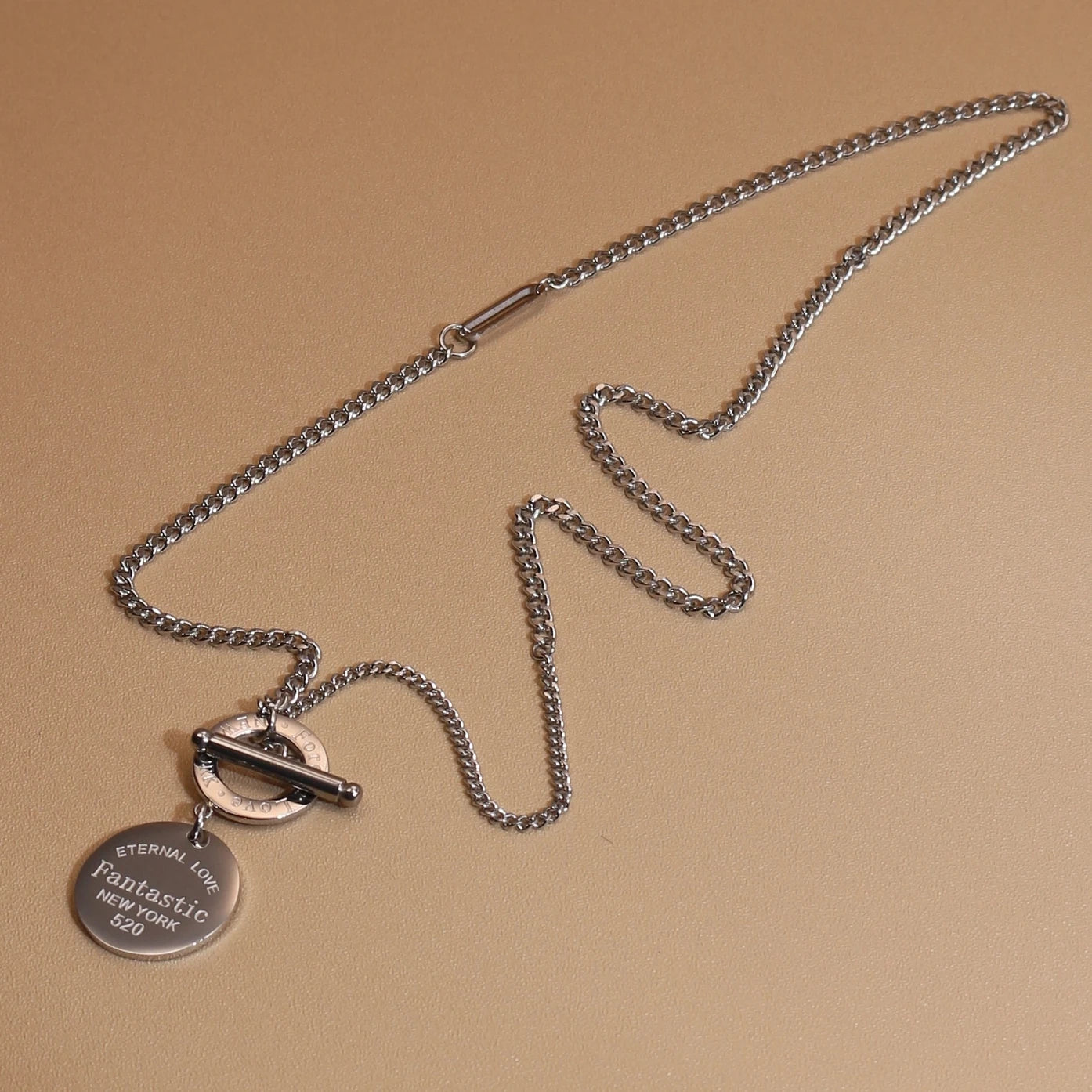 FOREVER LOVE Roman Numeral Round Stainless Steel 18K Gold Pated Women's Pendant Necklace