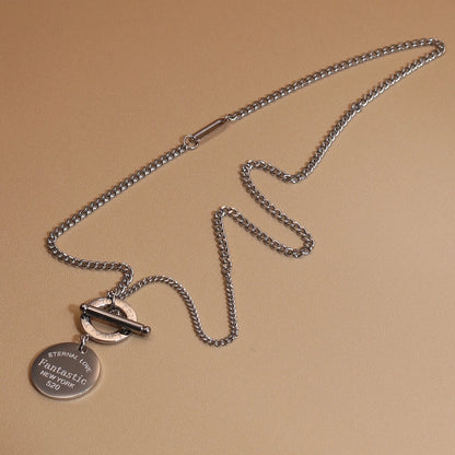 FOREVER LOVE Roman Numeral Round Stainless Steel 18K Gold Pated Women's Pendant Necklace