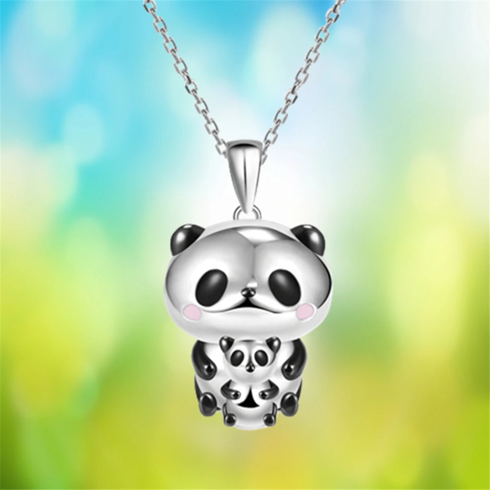 Women Cute Creative Mother Child Panda Hug Pendant Necklace