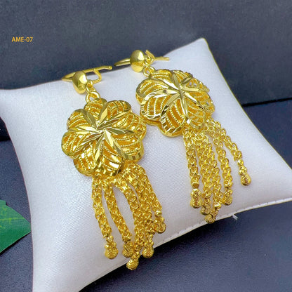 Dubai Ethiopia Tassel Gold Color African Women Bridal Wedding Drop Earrings