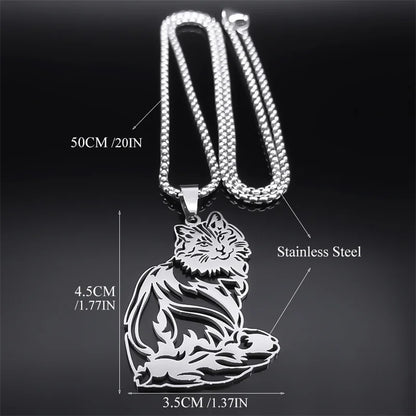 Cute Cat Ragdoll Kitty Women Men Stainless Steel Silver Color Chain Pendant Necklace