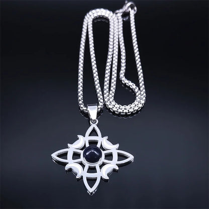 Stainless Steel Natural Stone Witch Amulet Wicca Celtic Knot Triple Moon Goddess Necklace