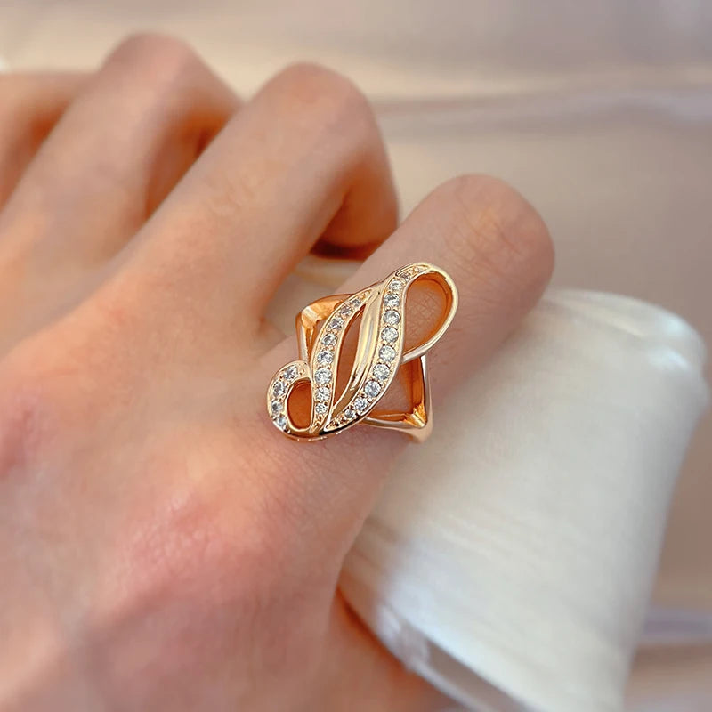 Women Fashion 585 Rose Gold Color Fancy Natural Zircon Micro-Wax Sparkling Bride Wedding Vintage Rings