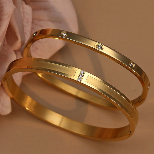 18K Plated Stainless Steel Zircon Fashion Women's Bracelet Bangles Gifts
