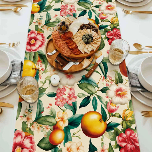 Tropical Flowers Fruit Table Runner Watercolor Leaf Table Decor