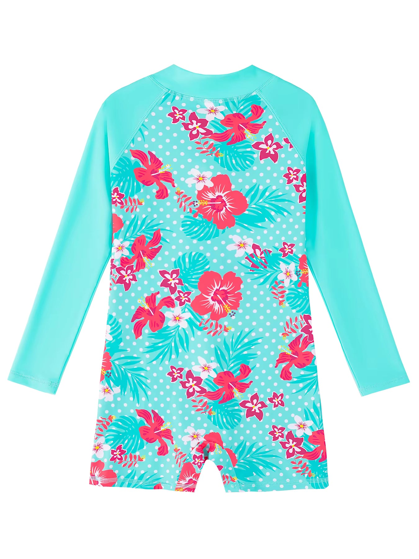 Girls Kids One-Piece Long Sleeve Floral Print Green Color Beach Boyleg Shorts Swimsuit