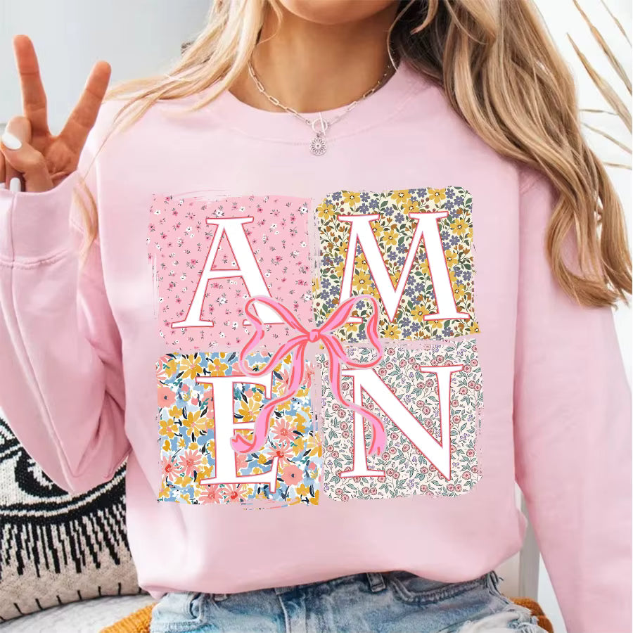 Floral Amen Bible Verses DIY Iron-On Heat Transfer Sticker Decal T-shirts Sweatshirts Bag Clothes Pillow Decor