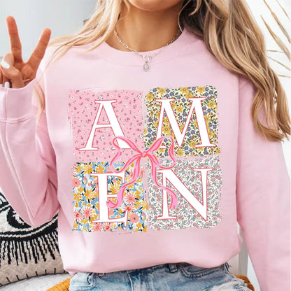 Floral Amen Bible Verses DIY Iron-On Heat Transfer Sticker Decal T-shirts Sweatshirts Bag Clothes Pillow Decor