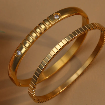 Vintage 18K Plated Stainless Steel Crystal Women's Fashion Bangles Bracelet