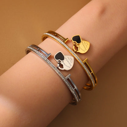 Women Fashion Double Peach Heart Love Stainless Steel Gold Color Bracelet Bangle Gifts