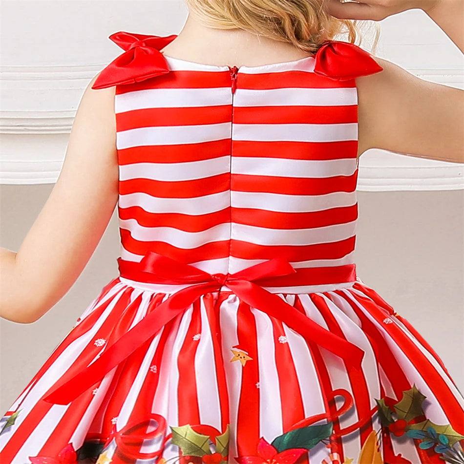 Girls Kids New Year Party Santa Claus Snowman Print Cosplay Costume Xmas Princess Theme Party Dress