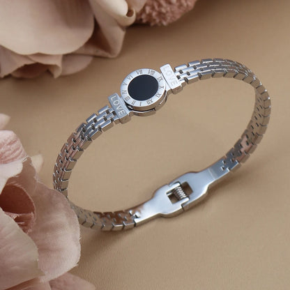 Women Stainless Steel Acrylic Roman Numeral Chain Design Women's Bracelet Bangle Gift.