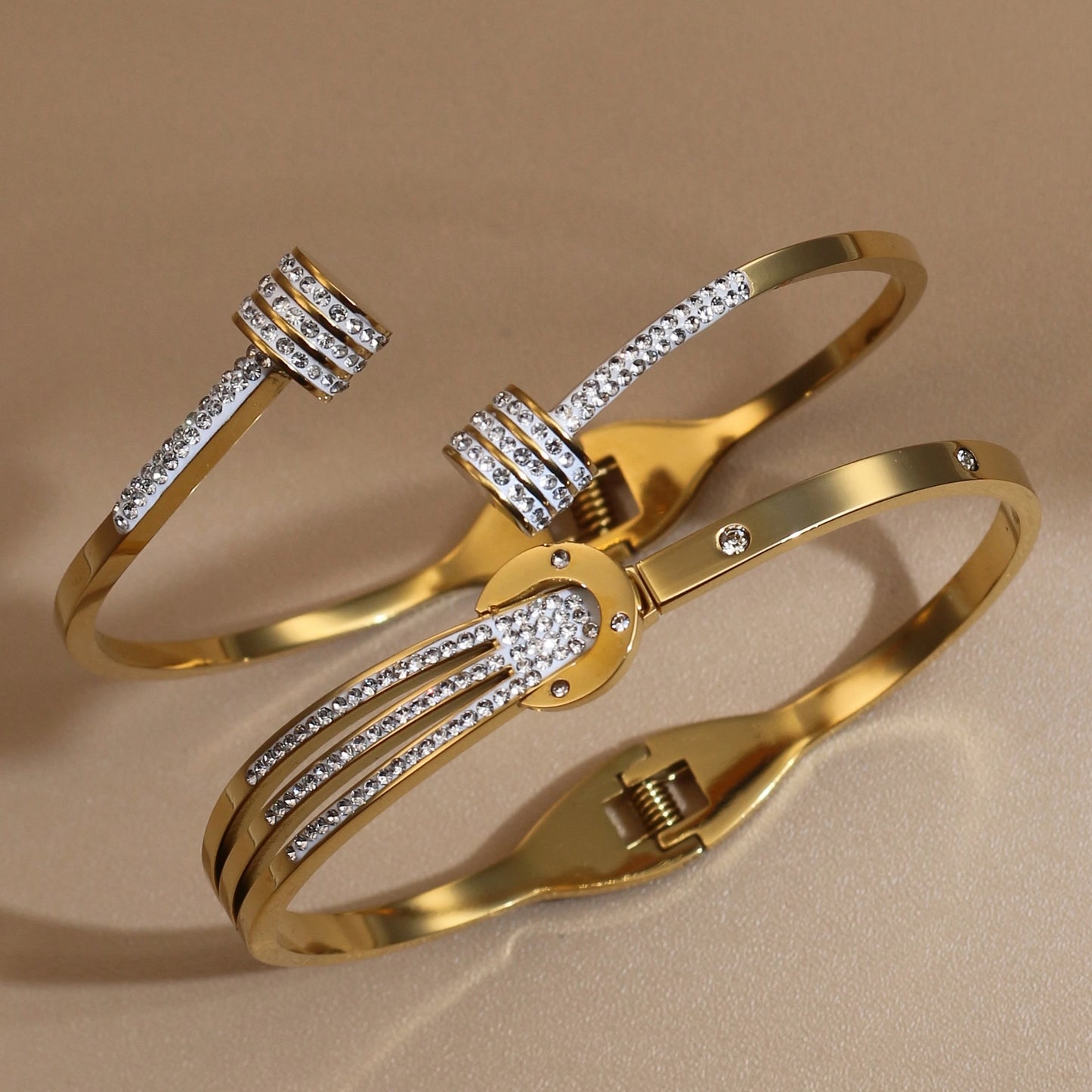 Women 18k Gold Plated Crystal Hollow Open Stainless Steel Bracelet