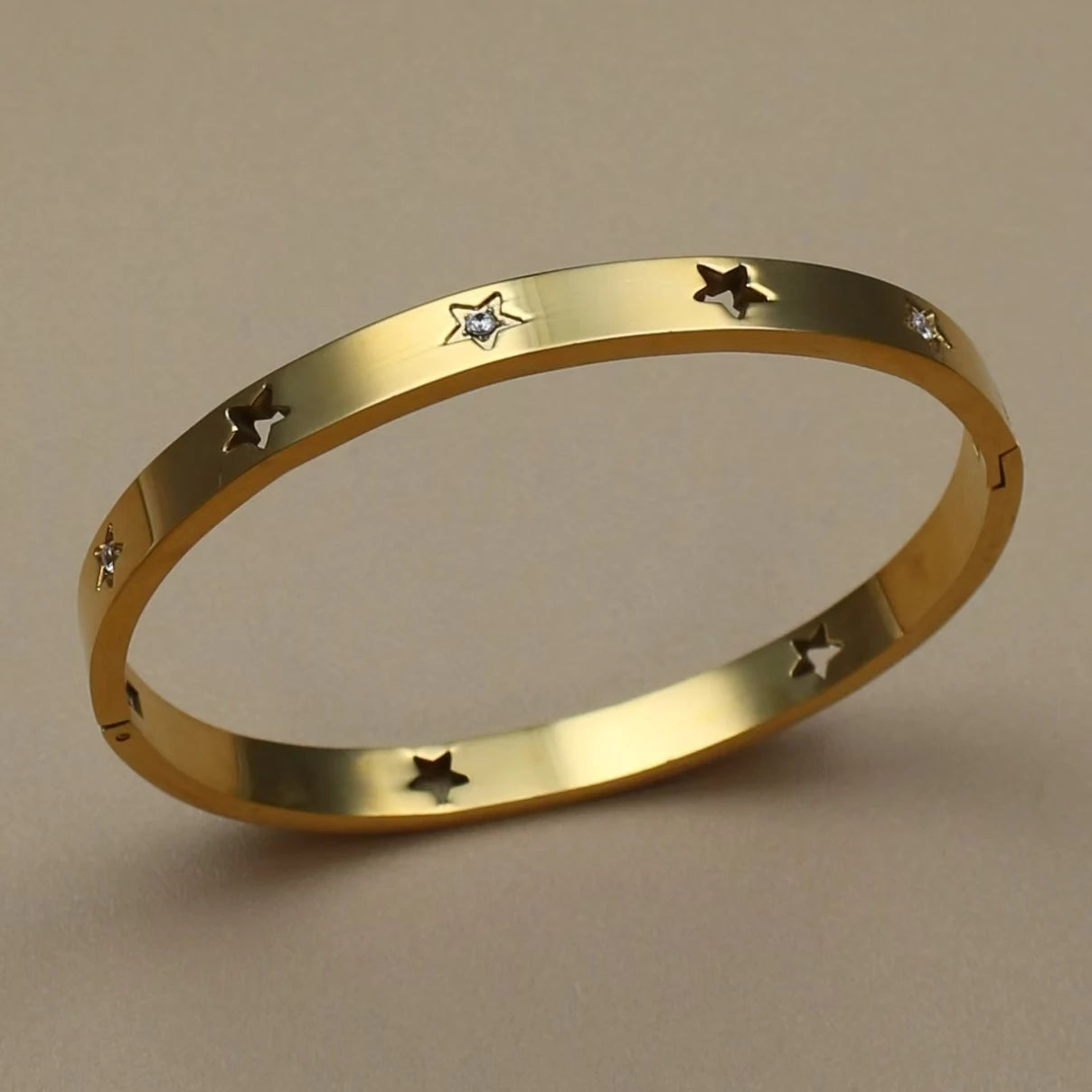 Fashion Stainless Steel Crystal Charm Gold Color Bracelet Women's Bangle