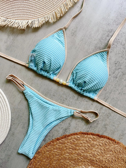 Women Sexy Triangle Swimsuit Solid Swimwear Padded Bathers Bathing Swimming String Bikini Suit