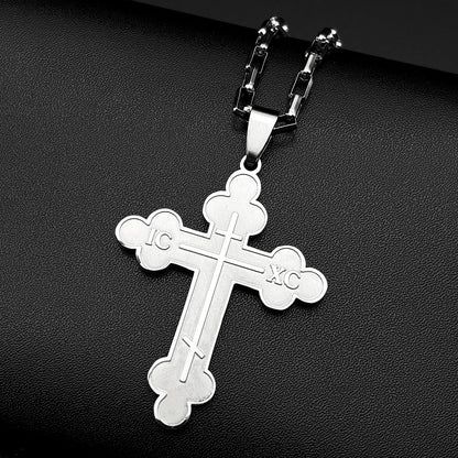 Men Women Stainless Steel Religious Gold Color Amulet Orthodox Jesus Cross Pendant Necklace