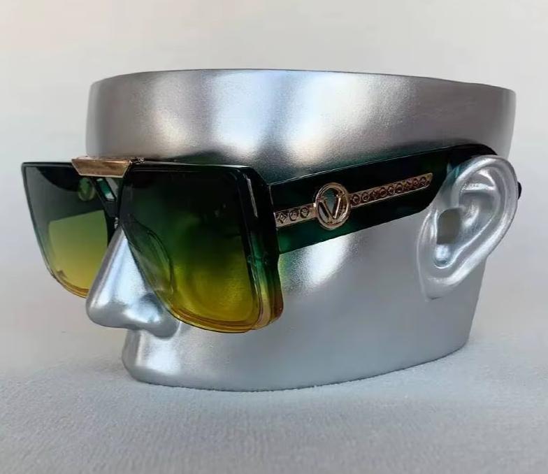 Men Women Punk Vintage Square Designer Letter V Driving UV400 Eyewear Sunglasses