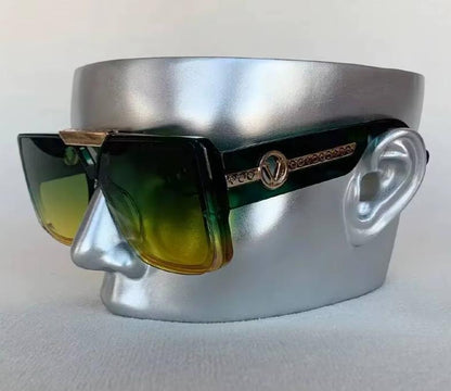 Men Women Punk Vintage Square Designer Letter V Driving UV400 Eyewear Sunglasses