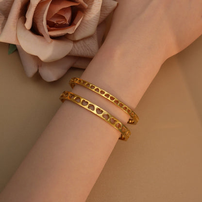 18K Gold-Plated LOVE Stainless Steel Zircon Openwork Bangle Bracelet Women's Jewelry