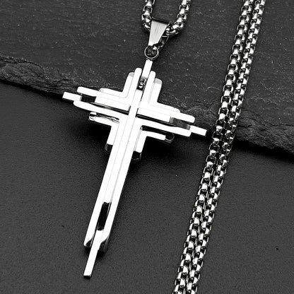 Men Women Gold Silver Color Hip Hop Crucifix Chain Amulet Stainless Steel Multi-layer Jesus Cross Pendant Necklace
