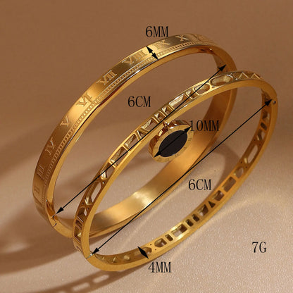 Women's Jewelry Party Hollow Pendant Roman Numeral 18K Gold Plated Stainless Steel Bracelet