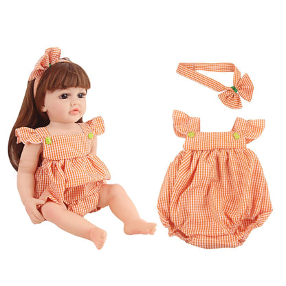 55cm Baby Girl Doll Plaid Skirt + Hairband Outfit Clothes Suit For 22 Inches Reborn Toys