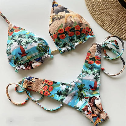 Striped Knotted Swimsuit Beach Sexy Thong Swimwear Bandage Brazilian Mirco Bikinis