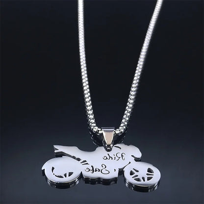 Women Men Godfather Motor Bicycle Stainless Steel Silver Color Chain Necklace