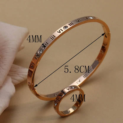 Stainless Steel 18K gold plated Roman Numeral Bracelet Bangles Ring 2-in-1 Jewelry