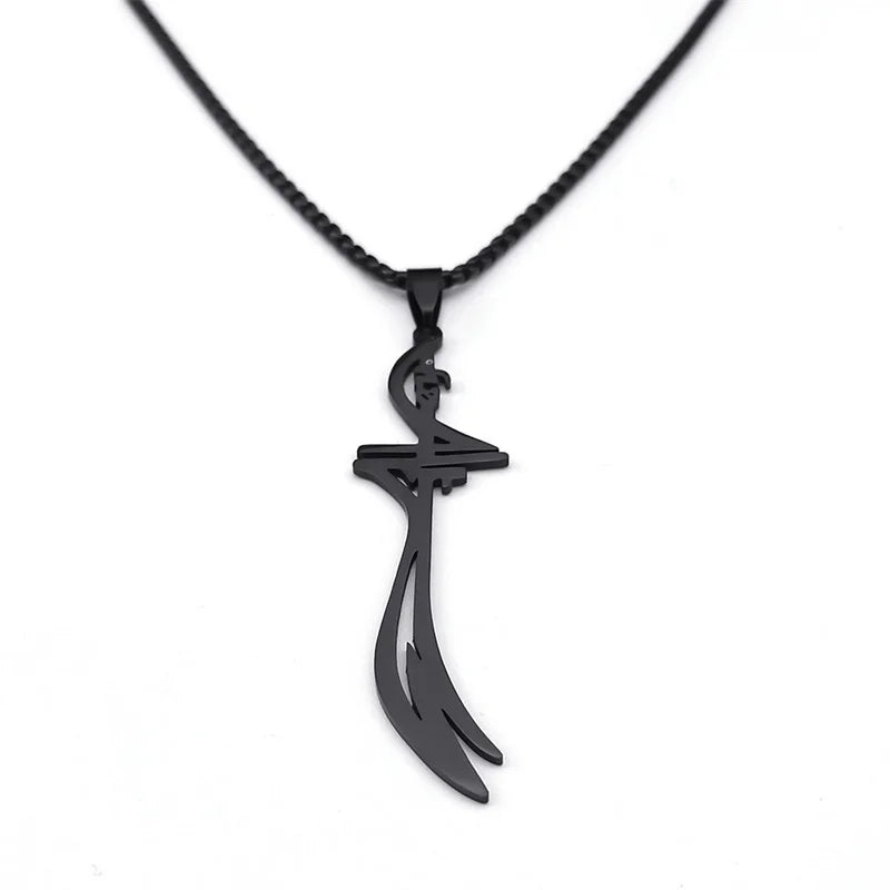Women Men Stainless Steel Black Color Muslim Islam Imam Ali Sword Arabic Knife Necklace