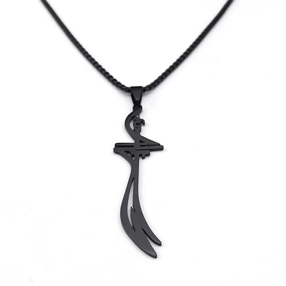Women Men Stainless Steel Black Color Muslim Islam Imam Ali Sword Arabic Knife Necklace