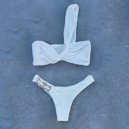 Sexy Wrinkled Crinkled One Shoulder Padded Bikini Swimsuit Swimwear Two-pieces Bikini set