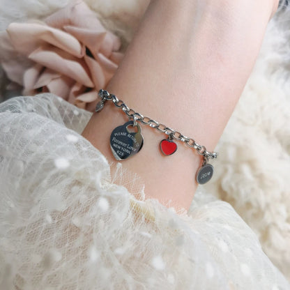 Women Fashion Stainless Steel Gold color Bangle LOVE Heart Pendant LOVE Bracelet