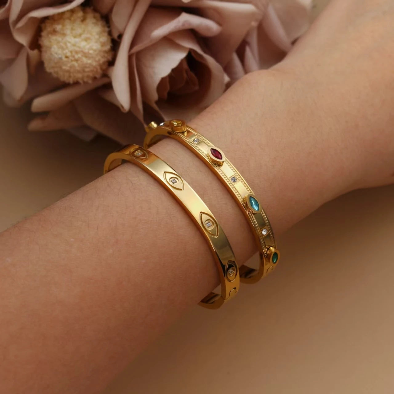 Fashion Stainless Steel Color Crystal Charm Gold Color Women's Bracelet Bangle Wedding Gifts