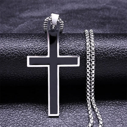 Men Stainless Steel Christian Religious Hip Hop Cross Pendant Necklace