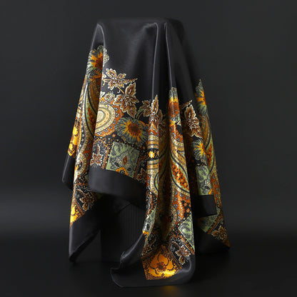 90cm Women Four Seasons Square Silk Satin Bandana Wrap Shawl Scarves Scarfs Spk8