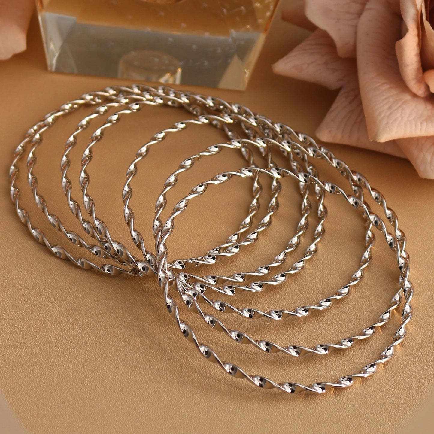 7pcs Stacking Bangle Design Roman Style Stainless Steel Gold Color Bracelet Gifts