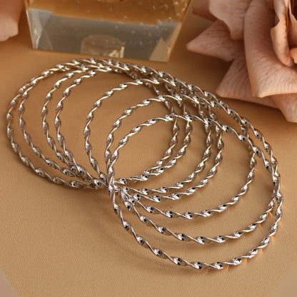 7pcs Stacking Bangle Design Roman Style Stainless Steel Gold Color Bracelet Gifts