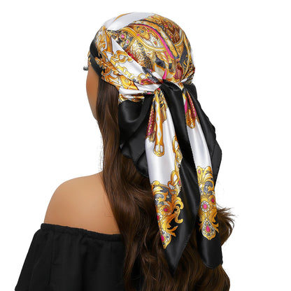 90cm Women Four Seasons Square Silk Satin Bandana Wrap Shawl Scarves Scarfs Sqk7