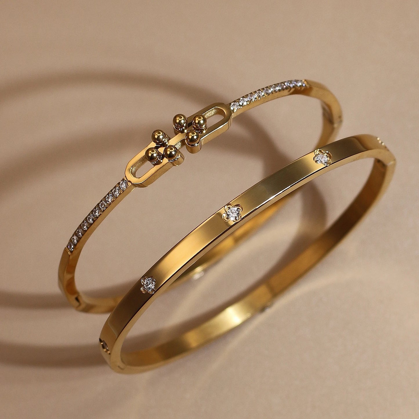 Geometric Crystal Design 18K Gold Plated Stainless Steel Bangle Bracelet Women's Jewelry Gift