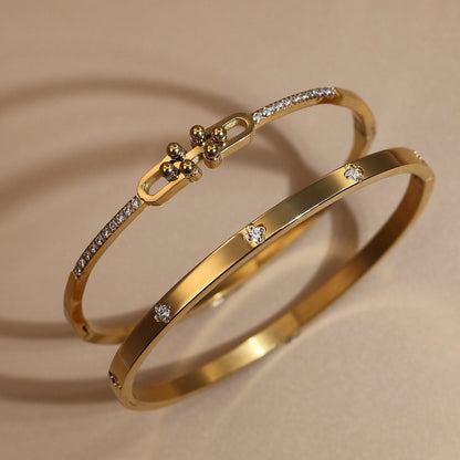 Geometric Crystal Design 18K Gold Plated Stainless Steel Bangle Bracelet Women's Jewelry Gift
