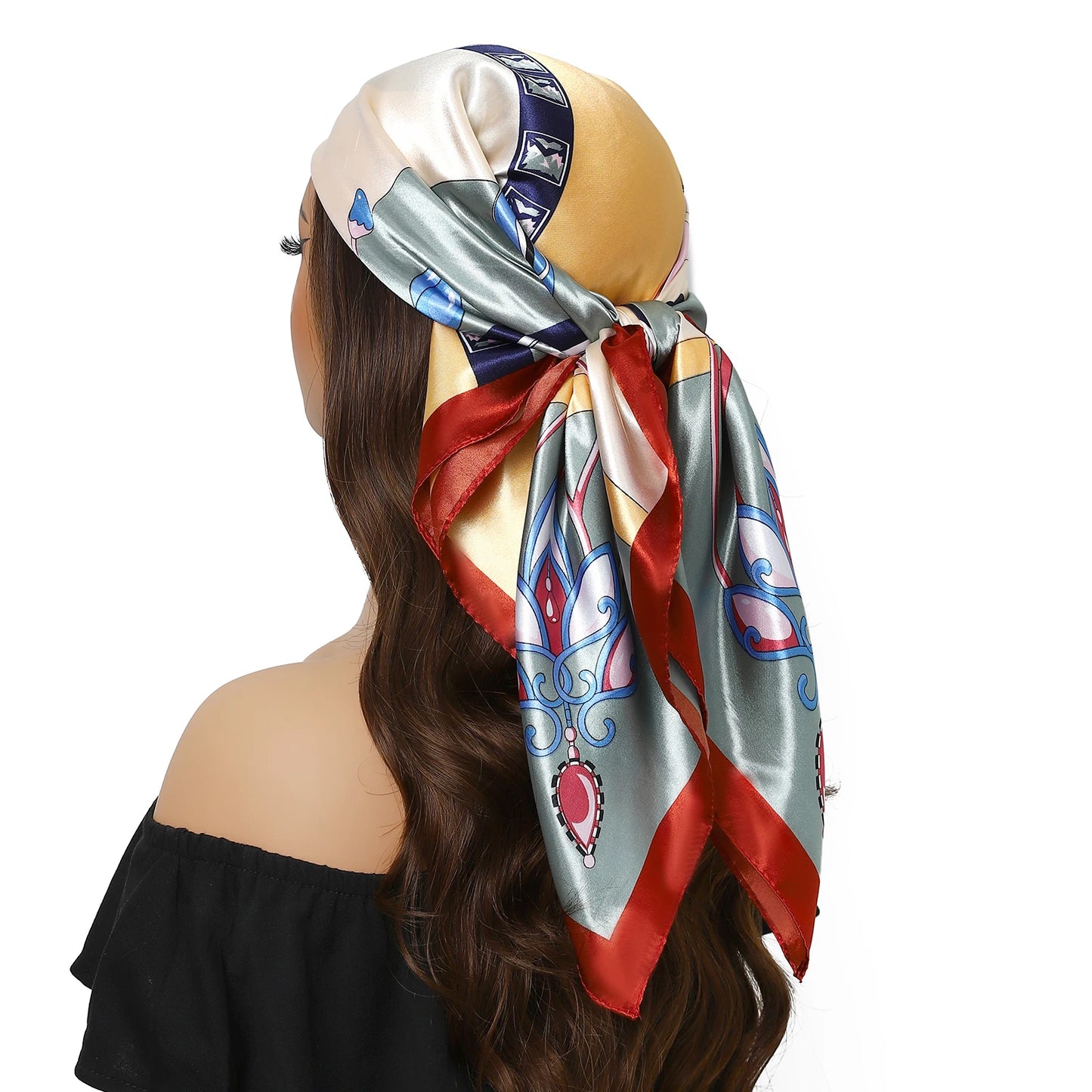 90cm Women Four Seasons Square Silk Satin Bandana Wrap Shawl Scarves Scarfs Spk8