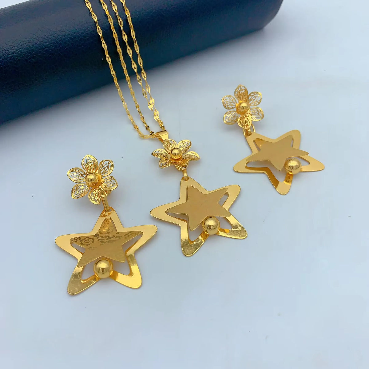 Women Bridal Ethiopian Indian 24k Gold Plated Dubai African Necklace and Earrings Sets