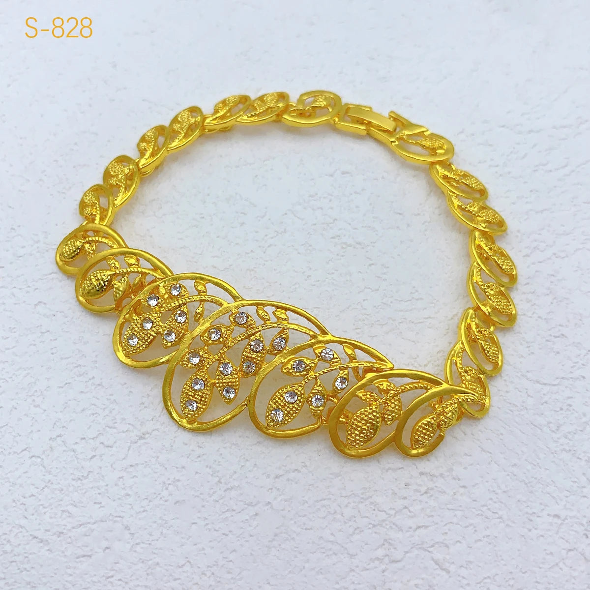 Women Wedding Dubai African Indian Flower Gold Plated Necklace Jewelry Sets