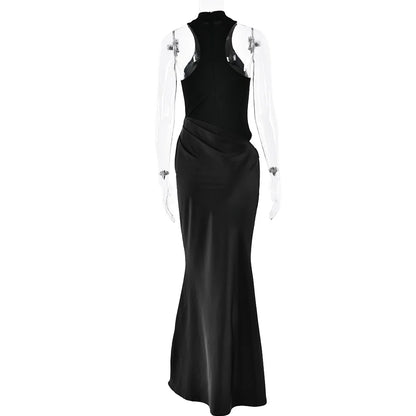 Women Backless Solid Color Party Club Evening Bodycon Sleeveless Long Dress