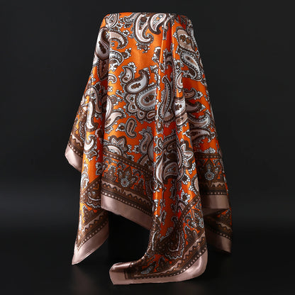 90cm Women Four Seasons Square Silk Satin Bandana Wrap Shawl Scarves Scarfs Spk8