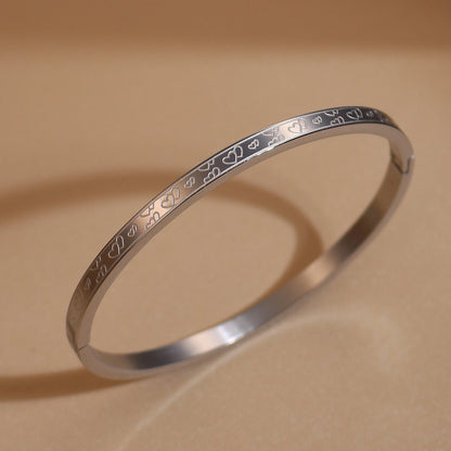 Luxury Heart-Shaped Shell Zircon Design 18K Gold-Plated Stainless Steel Bracelet Bangles