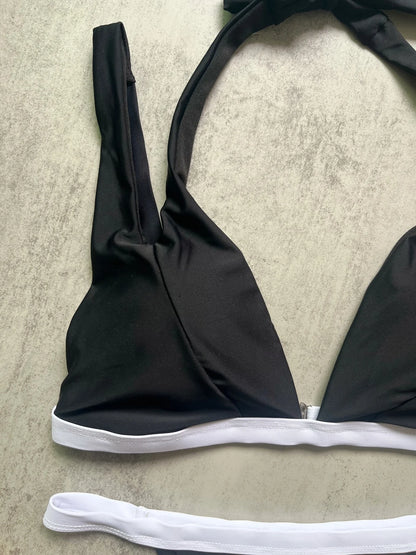 High Leg Cut Padded Splicing Halter Bikini Women Swimwear Swimsuit Two-pieces Bikini Suit