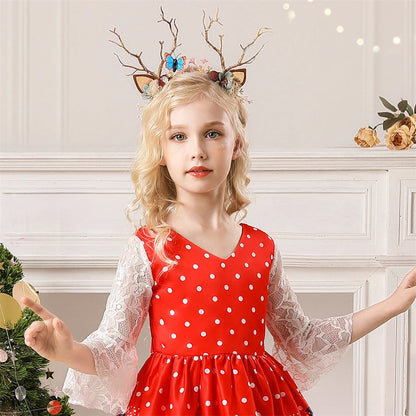 Girls Kids New Year Party Santa Claus Snowman Print Cosplay Costume Xmas Princess Theme Party Dress